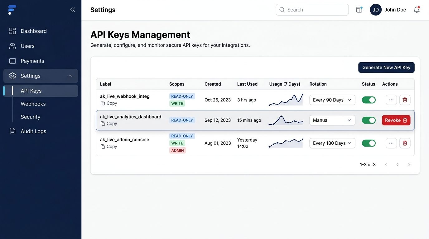 blackhawnketwork API Keys Settings Panel